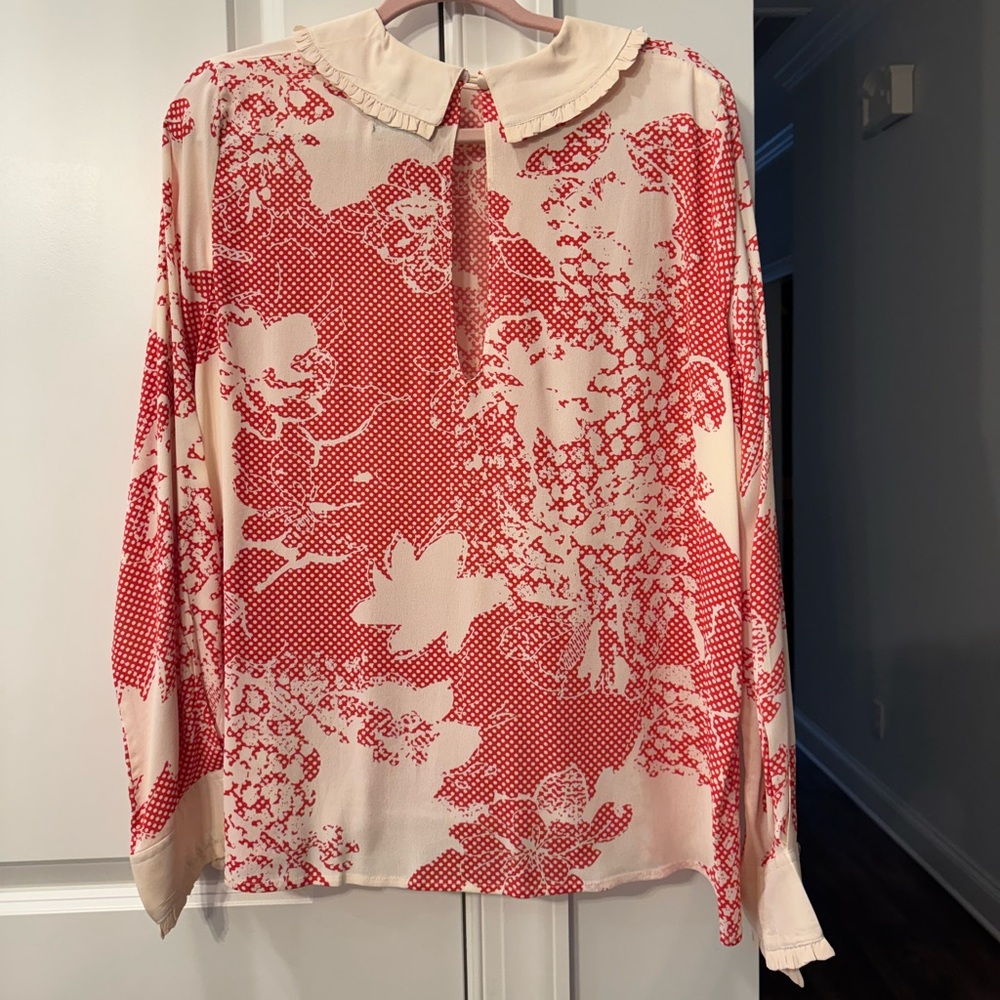 ASOS Red and Cream Blouse with Peter Pan Collar - Picture 2 of 6